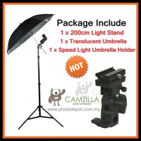 Camzilla Reflective Umbrella Speed Lite Flash Mount Studio Light with Stand - Package A